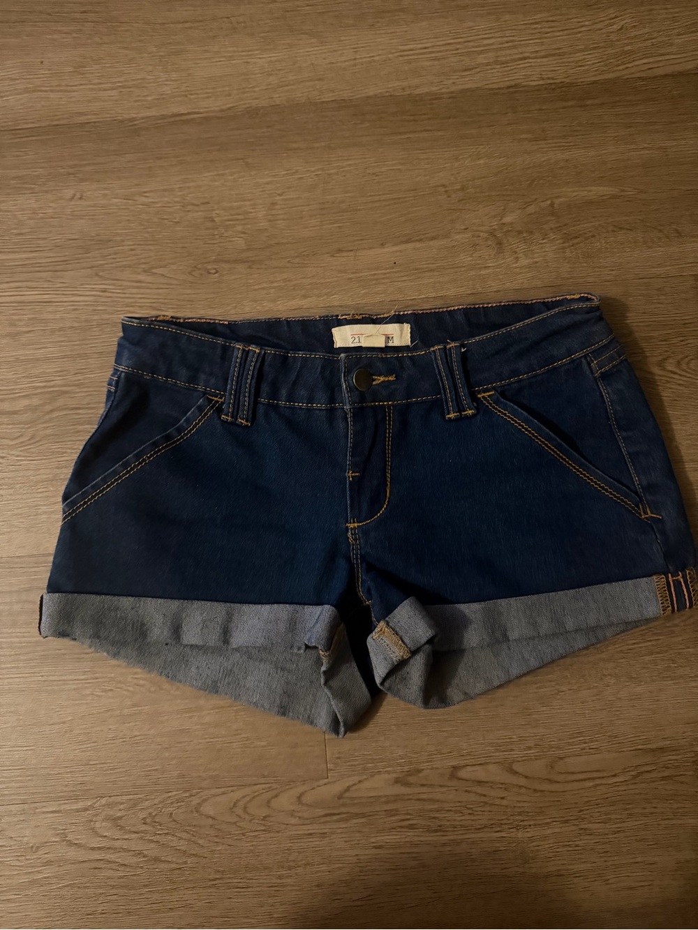 2.1 Denim Dark Blue Rolled Cuff Jean Shorts